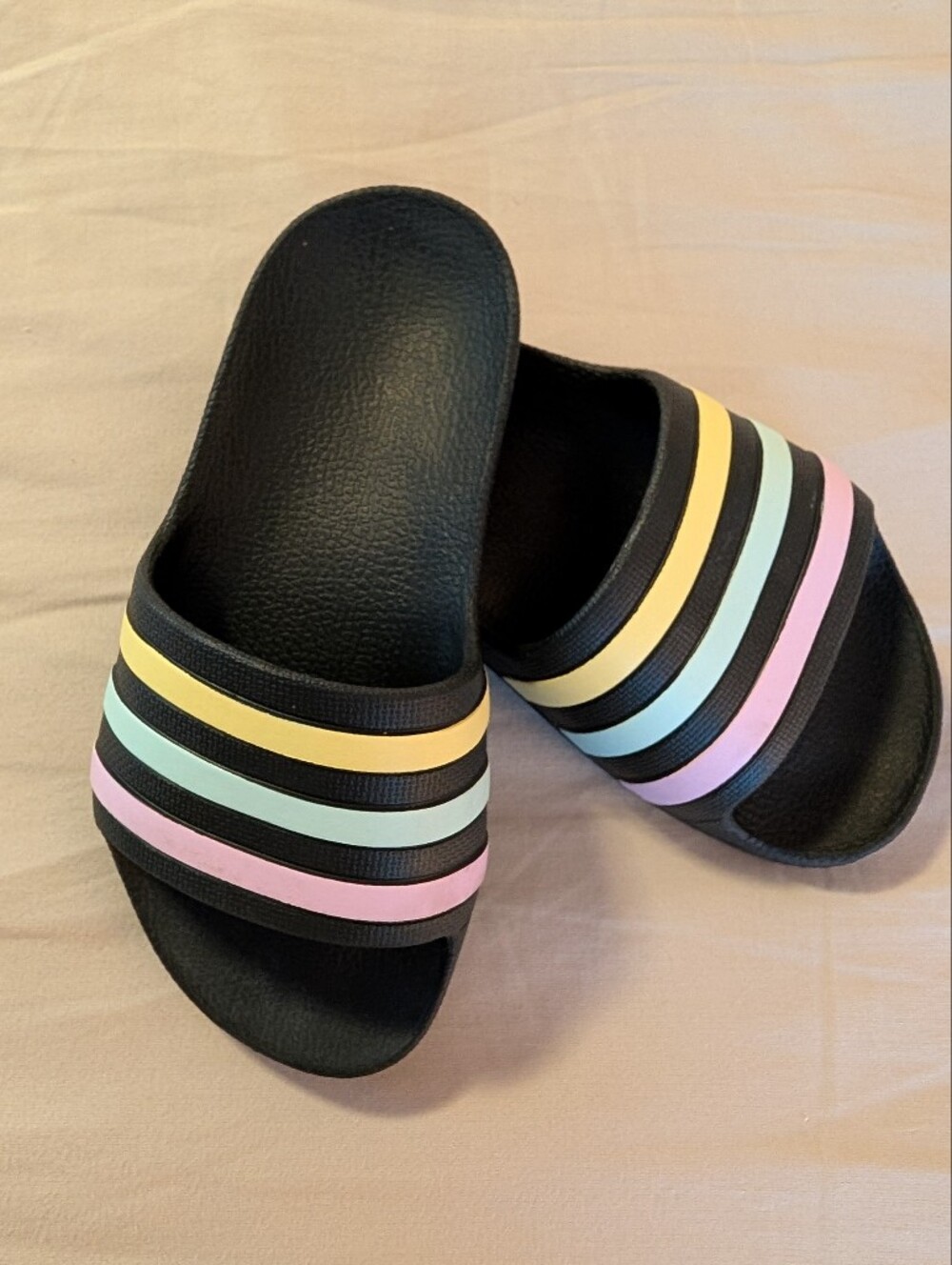 Adidas Kids Adilette Aqua Slide Sandals with Pastel Stripes